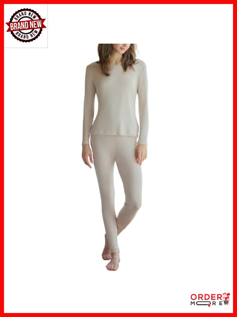 Women Silk Thermal Underwear Set Long Johns Scoop Neck Base Layer Warm Top